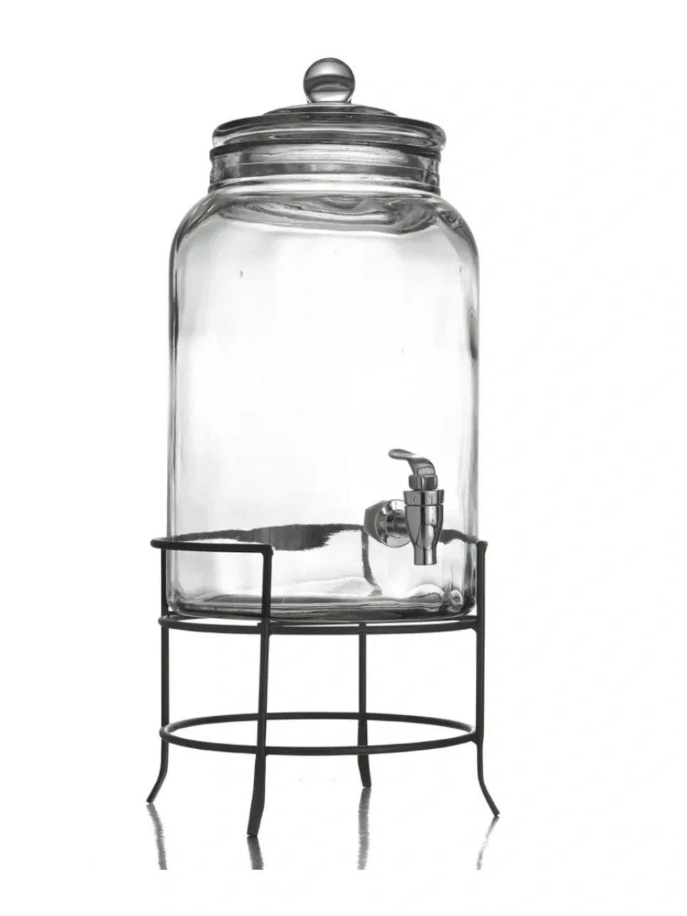 Glass Beverage Dispenser with Silver Gray Metal Stand - Clear